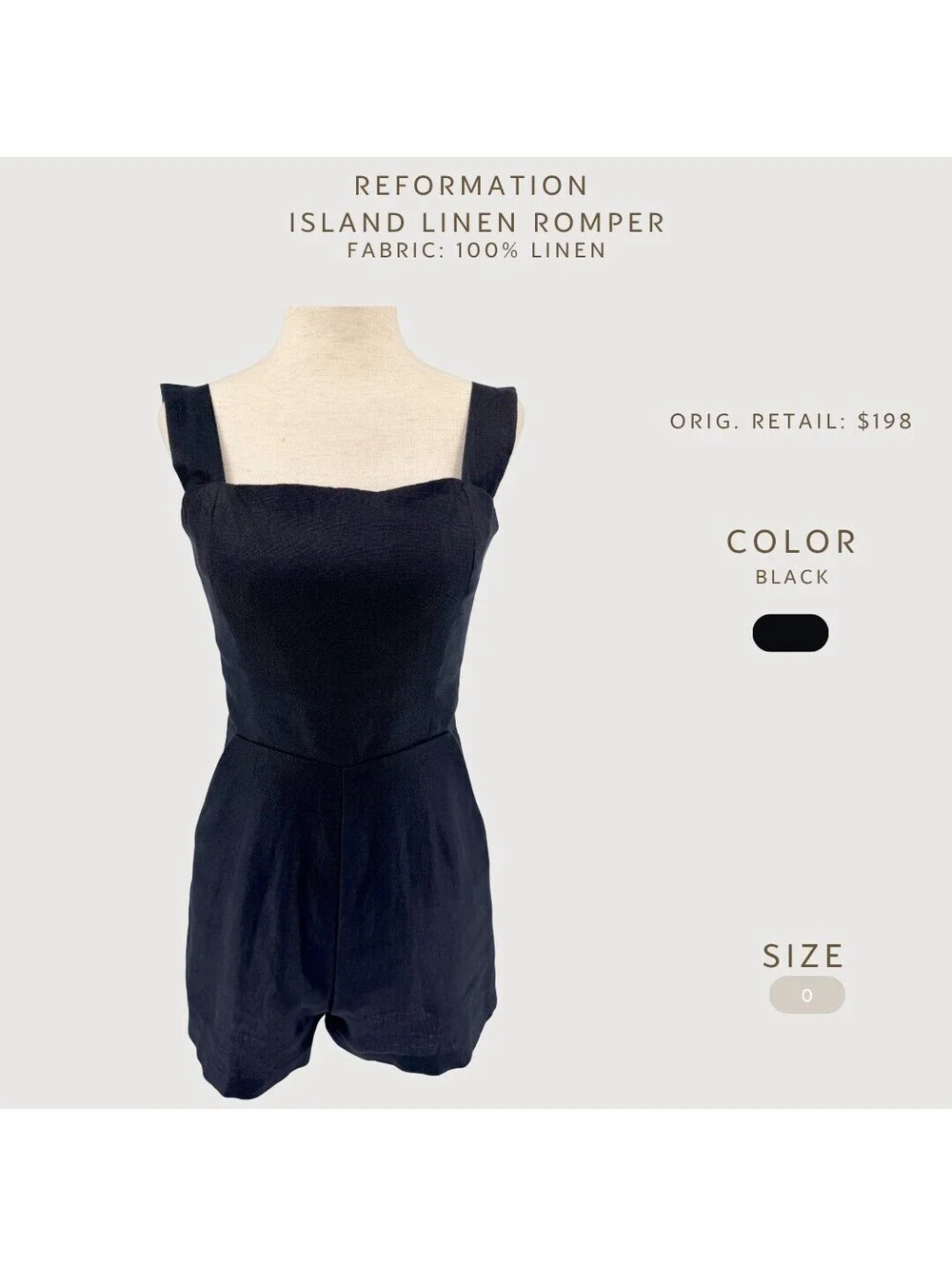 Reformation Island Linen Romper Black Size 0